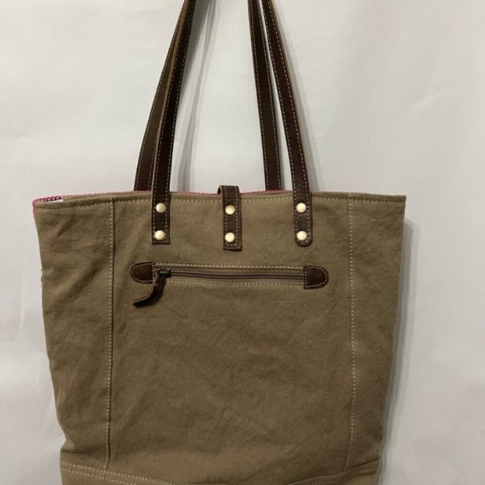 Myra Exuberant Spirit Shoulder Bag Tote NWT Cowhide Canvas Boho - Picture 3 of 7